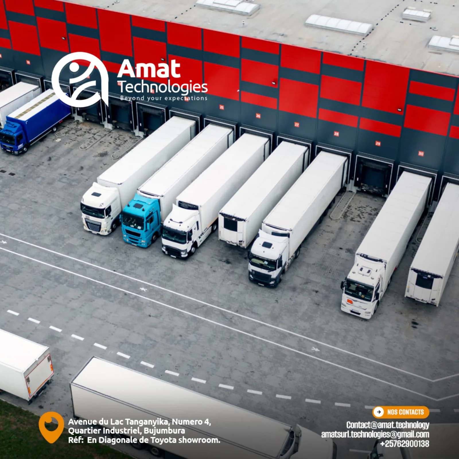Aerial view of a logistics bay with digitised fleet operations
